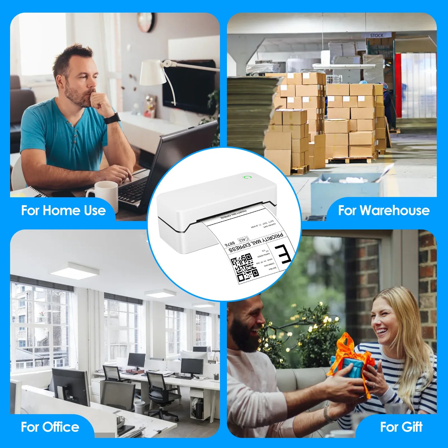 Bluetooth Thermal Shipping Label Printer, Wireless 4X6 Label Printer for Shipping Package and Small Business, Compatible with Android Ios Windows Mac, High Speed Labels Maker Printer