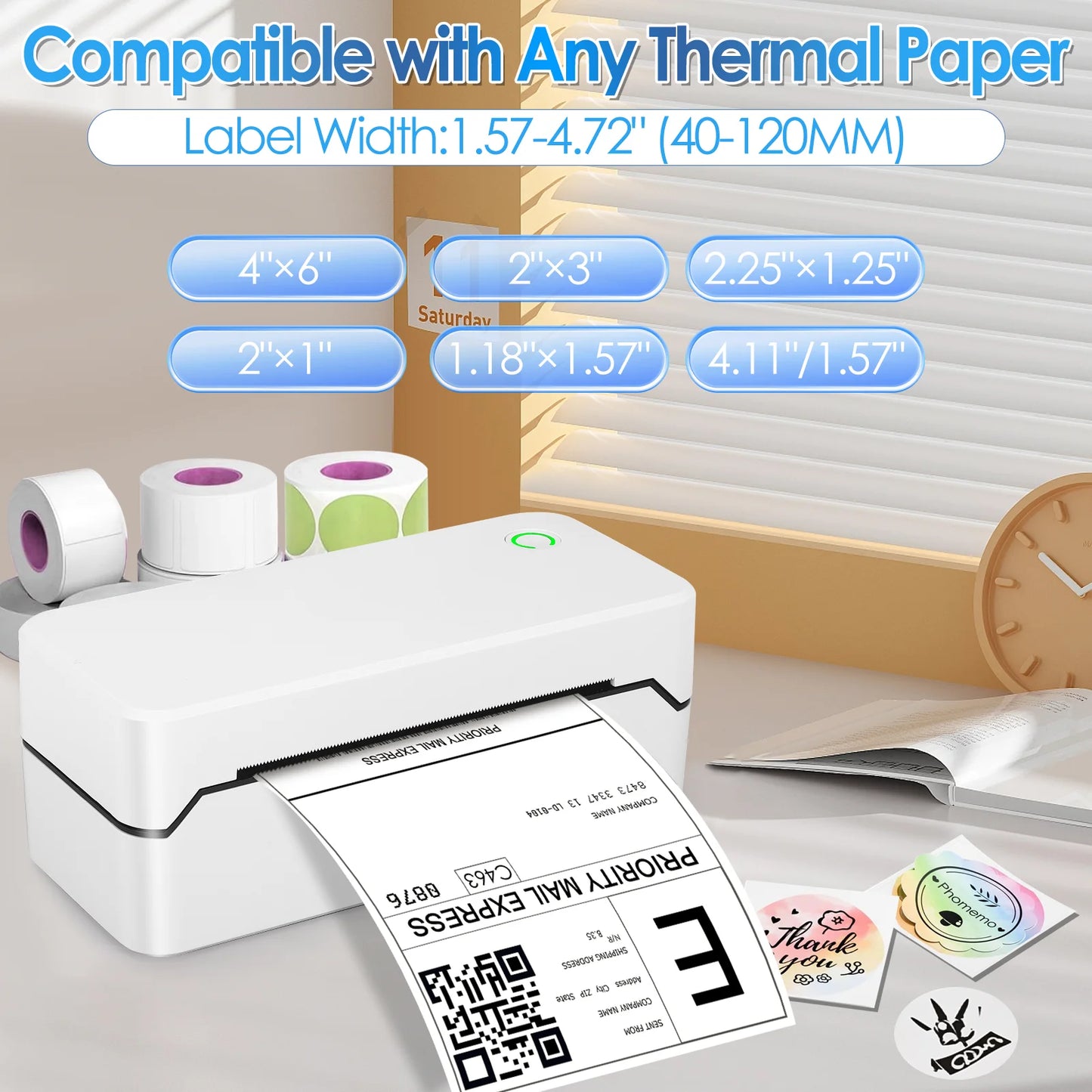 Bluetooth Thermal Shipping Label Printer, Wireless 4X6 Label Printer for Shipping Package and Small Business, Compatible with Android Ios Windows Mac, High Speed Labels Maker Printer