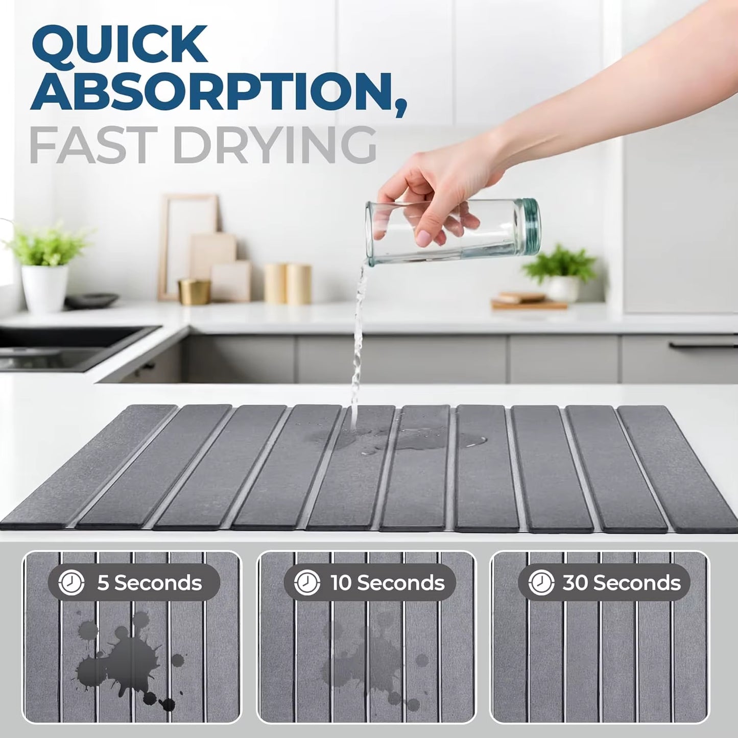 Large Fast Absorbent Stone Quick Drying Mat for Kitchen Counter Collapsible Diatomaceous Earth Dish Drying Stone Dish Drying Mat