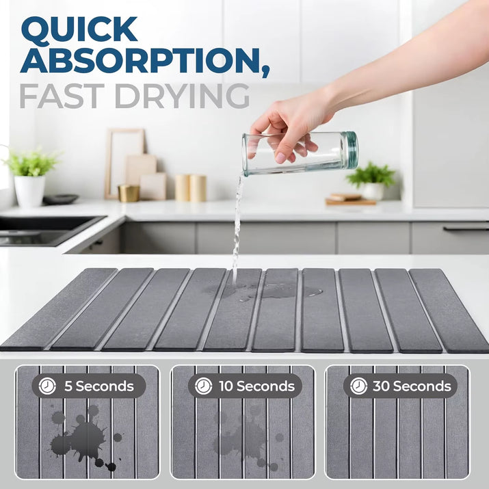 Large Fast Absorbent Stone Quick Drying Mat for Kitchen Counter Collapsible Diatomaceous Earth Dish Drying Stone Dish Drying Mat