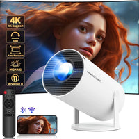 Projector 4K 1080P Supported with Wifi and Bluetooth, Portable Mini Projector, 180° Rotatable Home Theater, Compatible for Laptop, PC, Smartphone