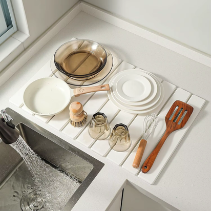 Large Fast Absorbent Stone Quick Drying Mat for Kitchen Counter Collapsible Diatomaceous Earth Dish Drying Stone Dish Drying Mat