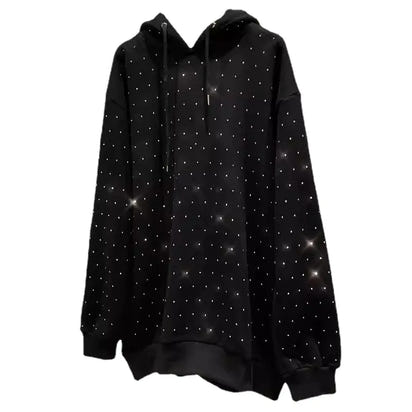 Rhinestone Shiny Loose Pullover Hoodie