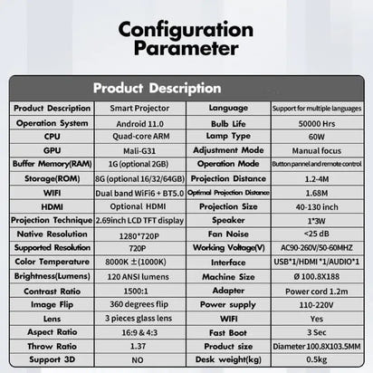 Portable Projector, Projector with Remote Control, Home Theater Projector