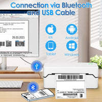 Bluetooth Thermal Shipping Label Printer, Wireless 4X6 Label Printer for Shipping Package and Small Business, Compatible with Android Ios Windows Mac, High Speed Labels Maker Printer