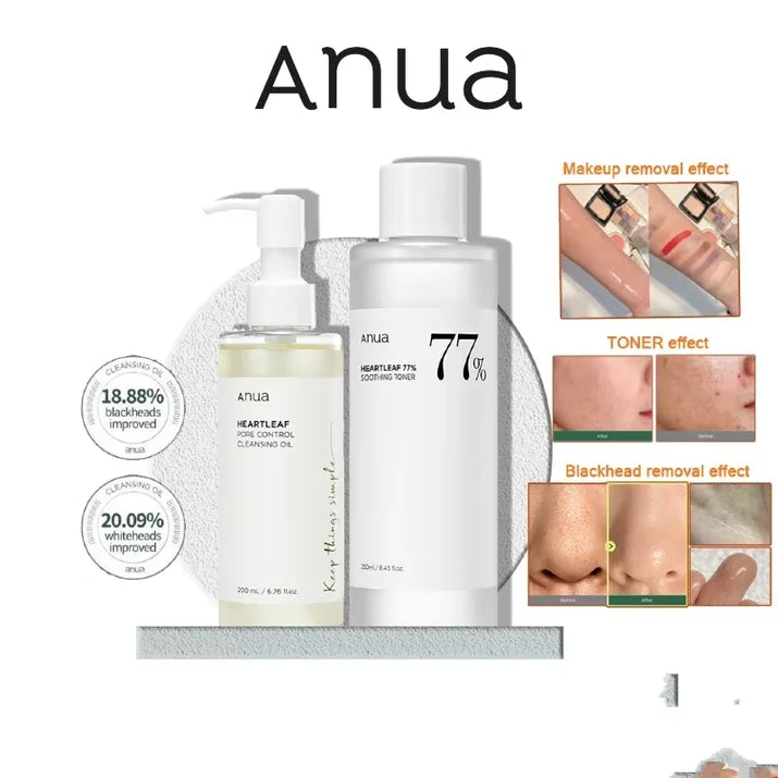 Anua Skincare Products Set Facial Deep Cleansing Toner 77 Heartleaf Pore Control Cleansing Oil Korean Kit Skin Care Beauty Set