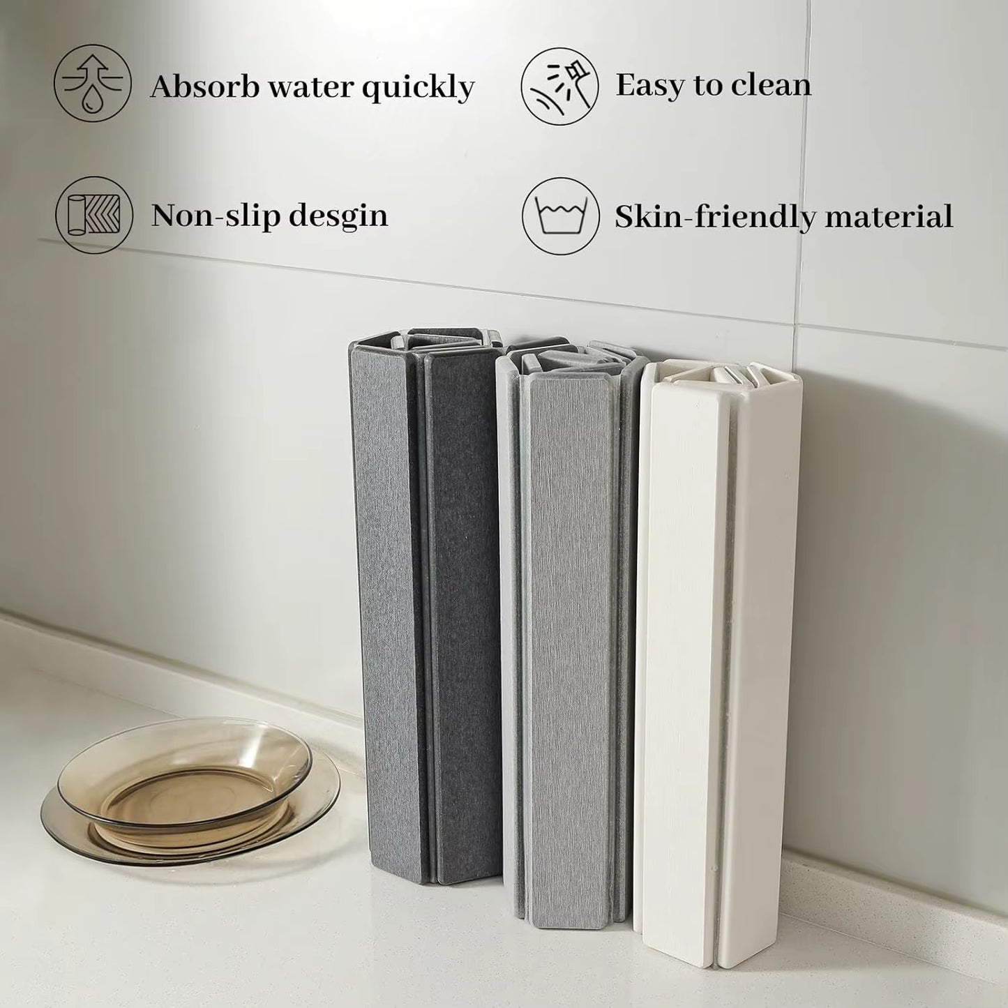 Large Fast Absorbent Stone Quick Drying Mat for Kitchen Counter Collapsible Diatomaceous Earth Dish Drying Stone Dish Drying Mat