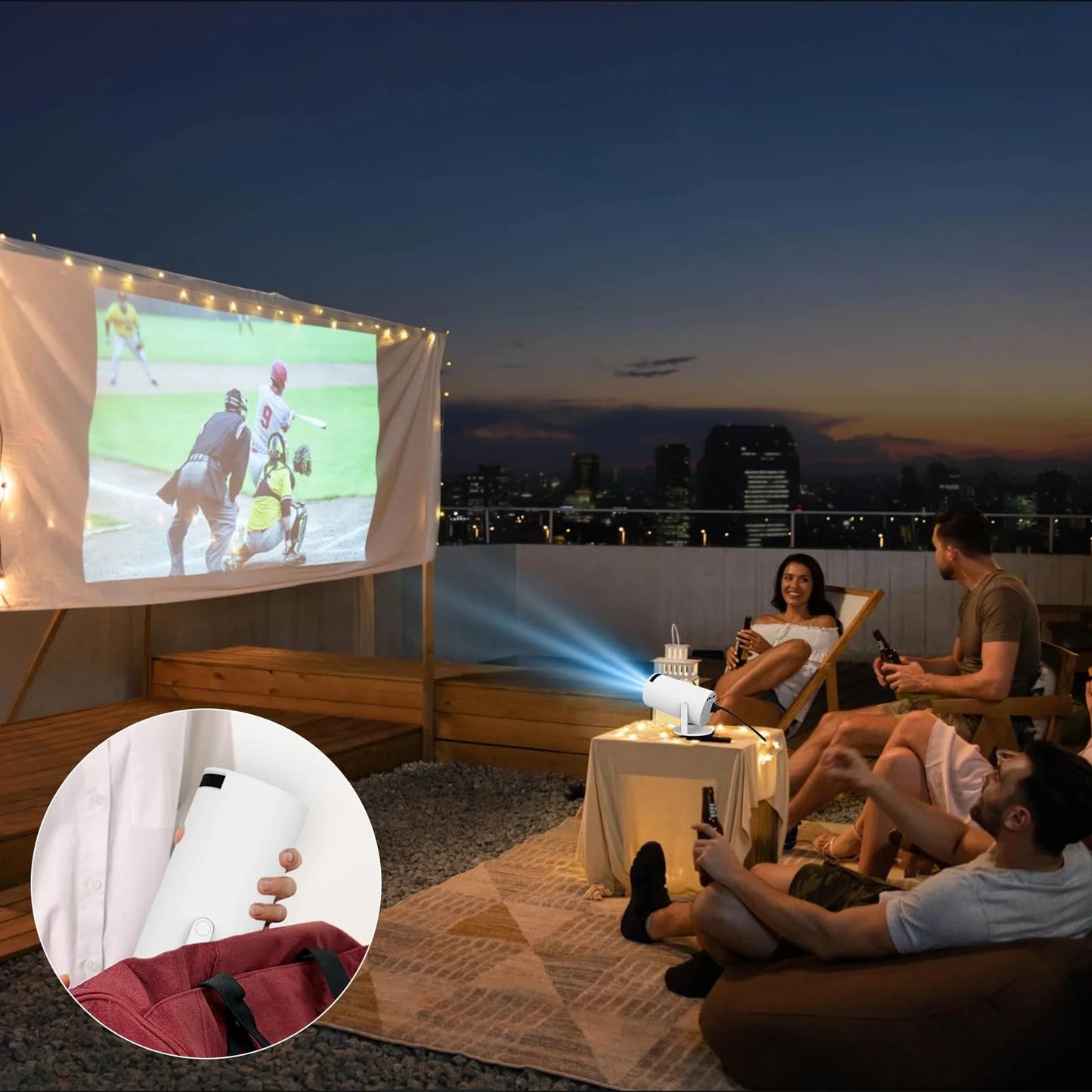 Mini Projector with Wifi and Bluetooth, 4K Outdoor Projector with 180°Adjustable Stand, Auto Keystone Movie Projector Compatible with TV Stick/Ios/Android/Laptop, Portable 1080P Full HD Proyector