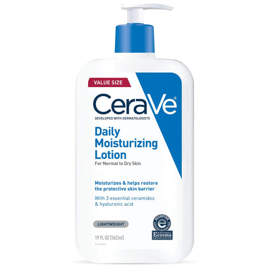 CeraVe Daily Moisturizing Lotion for Dry Skin Body Lotion & Face Moisturizer with Hyaluronic Acid and Ceramides Daily Moisturizer Fragrance Free Oil-Free 19 Ounce