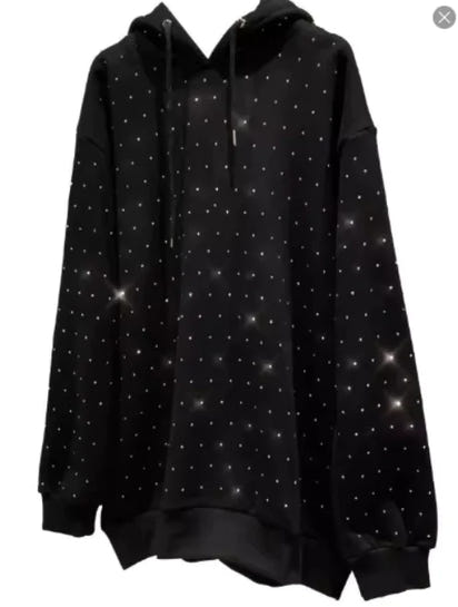 Rhinestone Shiny Loose Pullover Hoodie